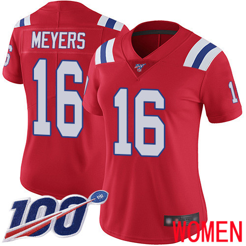 New England Patriots Football #16 100th Season Limited Red Women Jakobi Meyers Alternate NFL Jersey